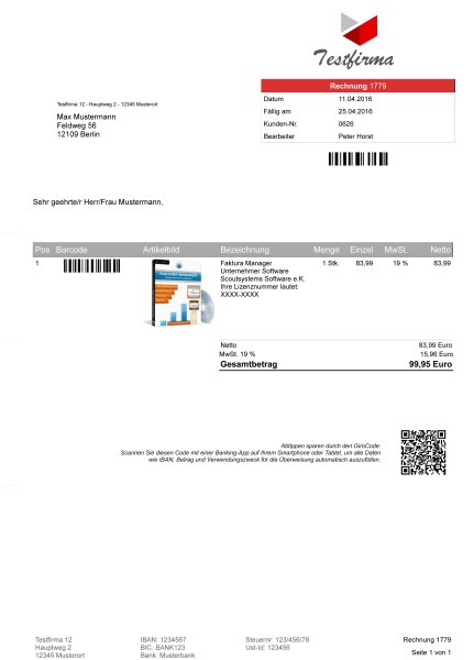 Faktura Software Business Rechnung Kleinunternehmer